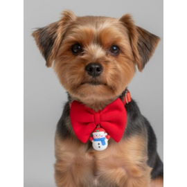 Snowman Küçük Irk Köpek Papyon Tasması | Kırmızı Fiyonk Boyun Aksesuarı | Noel Temalı Köpek Süsü