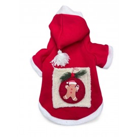 Kartopu Yılbaşı Kedi Kıyafeti Premium Kırmızı Polar | Kapüşonlu Noel Kedi Kostümü | Kurabiye Temalı