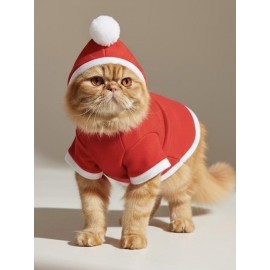 Santa's Bag Yılbaşı Kedi Kıyafeti Premium Kırmızı Polar | Kapüşonlu Noel Kedi Kostümü | Kurabiye Temalı