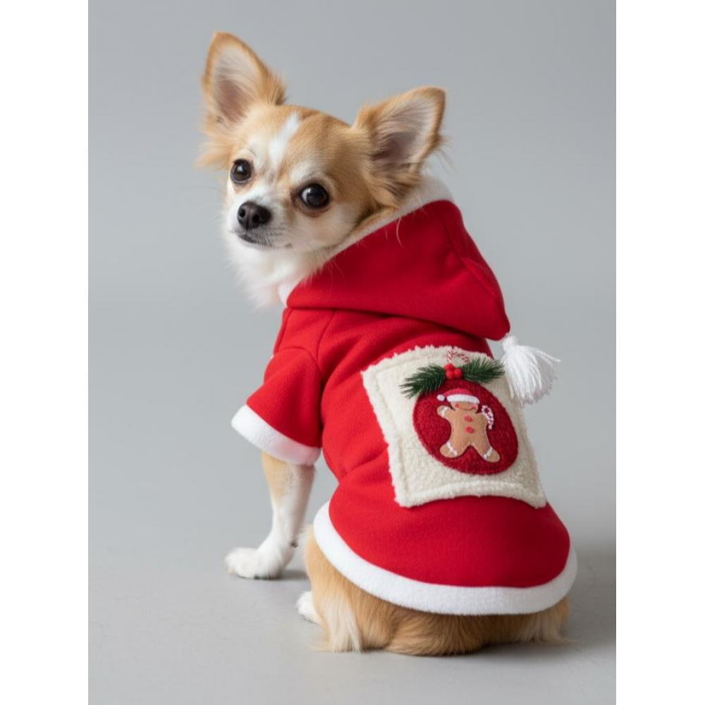 Kartopu Yılbaşı Köpek Kıyafeti Premium Kırmızı Polar | Kapüşonlu Noel Köpek Kostümü | Küçük Irklar İçin