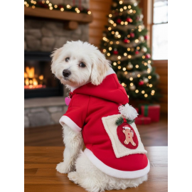 Kartopu Yılbaşı Köpek Kıyafeti Premium Kırmızı Polar | Kapüşonlu Noel Köpek Kostümü | Küçük Irklar İçin