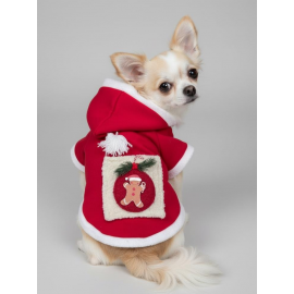 Kartopu Yılbaşı Köpek Kıyafeti Premium Kırmızı Polar | Kapüşonlu Noel Köpek Kostümü | Küçük Irklar İçin