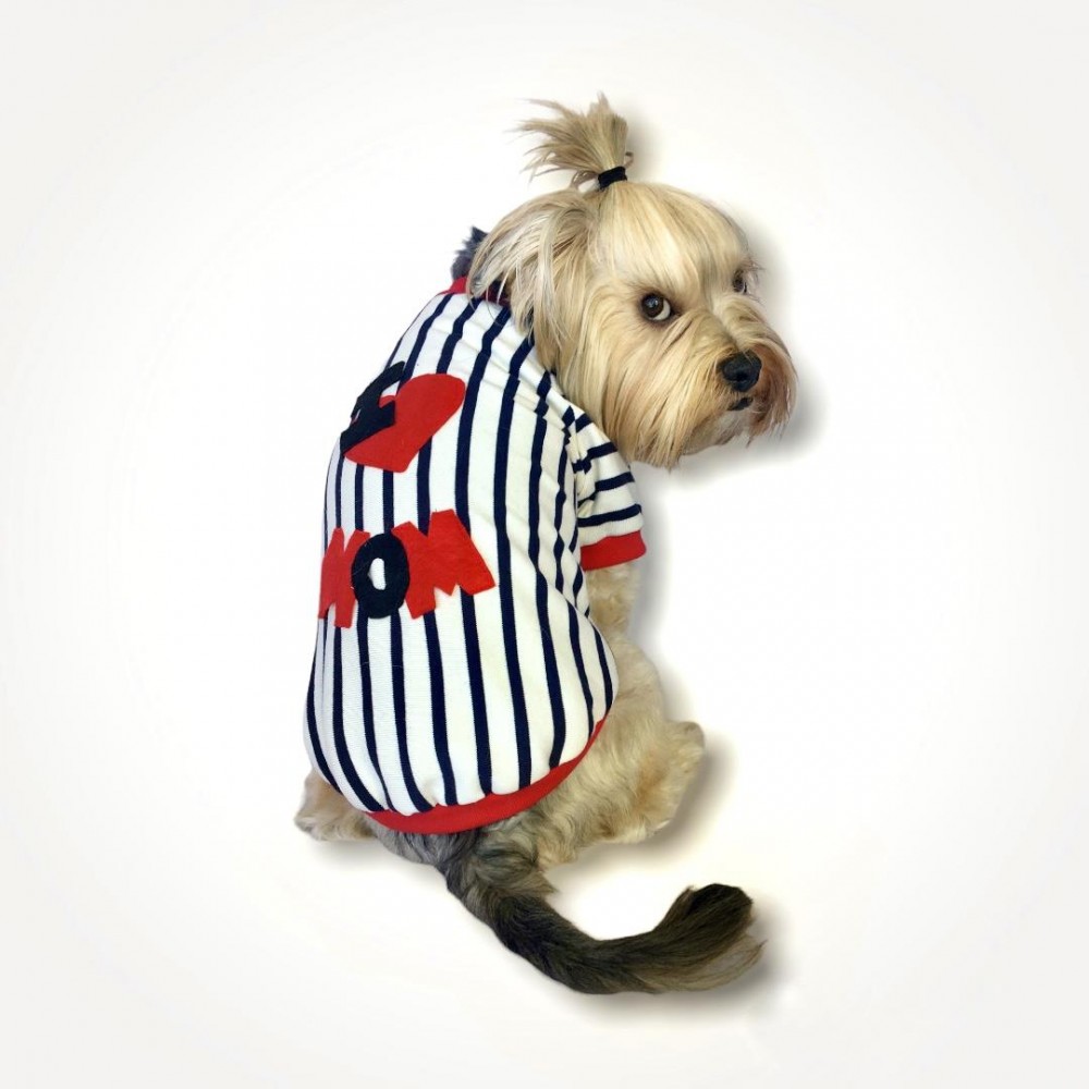 Love Mom Stripe Oval Yaka Tişört Köpek Kıyafeti Köpek Elbisesi, Anneler Günü