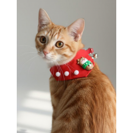 Christmas Squirrel Yılbaşı Kedi Bandanası | Ponponlu Kırmızı Noel Boyun Aksesuarı | Sevimli Sincap Figürlü Kedi Süsü