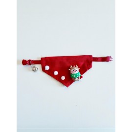 Christmas Squirrel Yılbaşı Kedi Bandanası | Ponponlu Kırmızı Noel Boyun Aksesuarı | Sevimli Sincap Figürlü Kedi Süsü