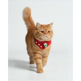 Christmas Squirrel Yılbaşı Kedi Bandanası | Ponponlu Kırmızı Noel Boyun Aksesuarı | Sevimli Sincap Figürlü Kedi Süsü