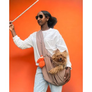 Köpek Taşıma Çantası - Bej - Poşet Çantalı, Emniyet Kemerli Çanta
