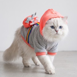 Rainbow Kedi Sweatshirt | Kapüşonlu Gökkuşağı Detaylı Kedi Kıyafeti | Kedi Hoodie