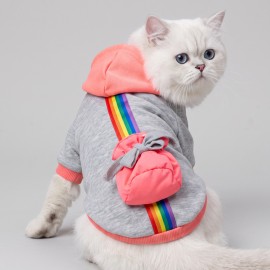 Rainbow Kedi Sweatshirt | Kapüşonlu Gökkuşağı Detaylı Kedi Kıyafeti | Kedi Hoodie