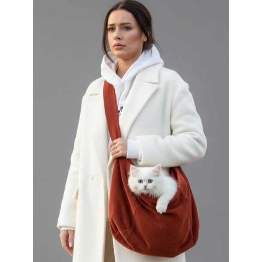 Kiremit Rengi Güderi Dokulu  Kedi Taşıma Çantası – Emniyet Kemerli