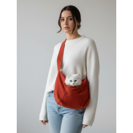 Kiremit Rengi Güderi Dokulu  Kedi Taşıma Çantası – Emniyet Kemerli