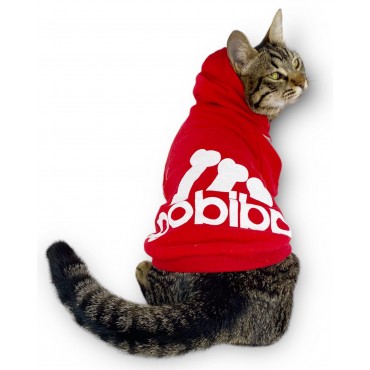 Kırmızı Adidog Kapşonlu Kedi Sweatshirt Kedi Kazağı Duo