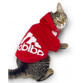 Kırmızı Adidog Kapşonlu Kedi Sweatshirt Kedi Kazağı Duo 