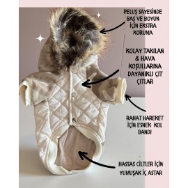 Kamuflaj Desenli Creamy Camo Kedi Montu Kışlık Ceket 