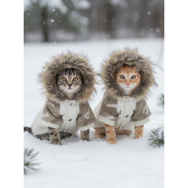 Kamuflaj Desenli Creamy Camo Kedi Montu Kışlık Ceket 