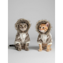 Kamuflaj Desenli Creamy Camo Kedi Montu Kışlık Ceket 