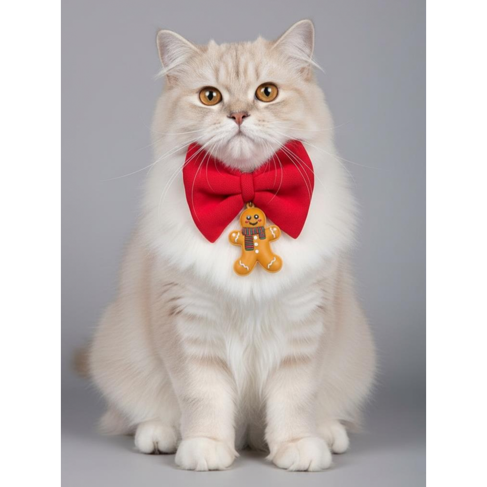 Kurabiye Adam Kedi Papyon Tasması | Kırmızı Fiyonk Boyun Aksesuarı | Noel Temalı Kedi Süsü