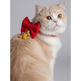 Kurabiye Adam Kedi Papyon Tasması | Kırmızı Fiyonk Boyun Aksesuarı | Noel Temalı Kedi Süsü