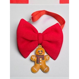 Kurabiye Adam Kedi Papyon Tasması | Kırmızı Fiyonk Boyun Aksesuarı | Noel Temalı Kedi Süsü