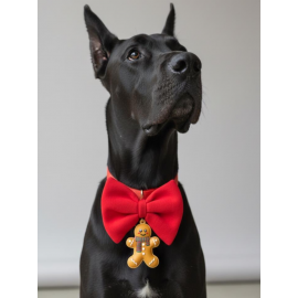 Kurabiye Adam Köpek Papyon Tasması | Kırmızı Fiyonk Boyun Aksesuarı | Noel Temalı Köpek Süsü | Orta ve Büyük Irklar İçin
