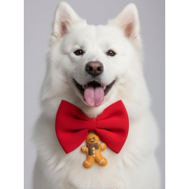 Kurabiye Adam Köpek Papyon Tasması | Kırmızı Fiyonk Boyun Aksesuarı | Noel Temalı Köpek Süsü | Orta ve Büyük Irklar İçin