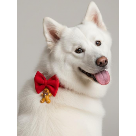Kurabiye Adam Köpek Papyon Tasması | Kırmızı Fiyonk Boyun Aksesuarı | Noel Temalı Köpek Süsü | Orta ve Büyük Irklar İçin