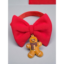 Kurabiye Adam Köpek Papyon Tasması | Kırmızı Fiyonk Boyun Aksesuarı | Noel Temalı Köpek Süsü | Orta ve Büyük Irklar İçin