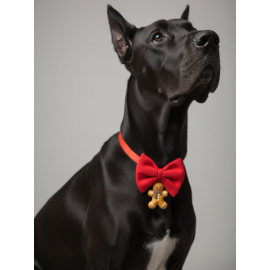 Kurabiye Adam Köpek Papyon Tasması | Kırmızı Fiyonk Boyun Aksesuarı | Noel Temalı Köpek Süsü | Orta ve Büyük Irklar İçin