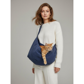 Lacivert Güderi Dokulu  Kedi Taşıma Çantası – Emniyet Kemerli