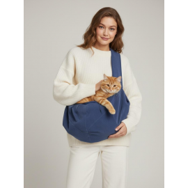 Lacivert Güderi Dokulu  Kedi Taşıma Çantası – Emniyet Kemerli