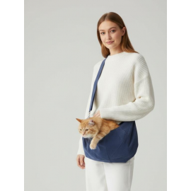 Lacivert Güderi Dokulu  Kedi Taşıma Çantası – Emniyet Kemerli