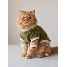 Latte & Matcha Kedi Rüyası | Pamuklu Kedi Tulumu, Polar Sweatshirt ve Mini Yastık | 3 Parça