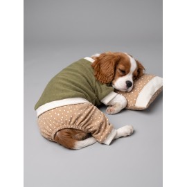 Latte & Matcha Köpek Rüyası | Pamuklu Köpek Tulumu, Polar Sweatshirt ve Mini Yastık | 3 Parça