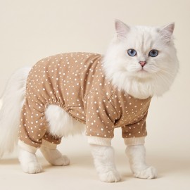 Latte Sprinkles Kedi Tulumu | Pamuklu Penye Kedi Kıyafeti | Küçük Irklar İçin | Tüy Dökülmesini Azaltır