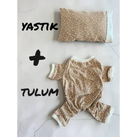 Latte Sprinkles Köpek Uyku Takımı | Pamuklu Penye Köpek Tulumu ve Mini Yastık | Küçük Irklar İçin | Tüy Dökülmesini Azaltır