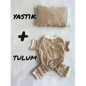 Latte Sprinkles Köpek Uyku Takımı | Pamuklu Penye Köpek Tulumu ve Mini Yastık | Küçük Irklar İçin | Tüy Dökülmesini Azaltır