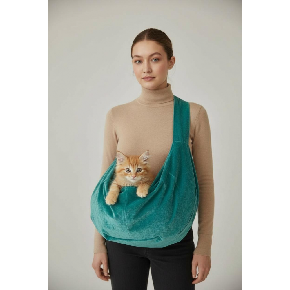 Leke tutmaz Su yeşili Kadife Dokulu  Kedi Taşıma Çantası – Emniyet Kemerli