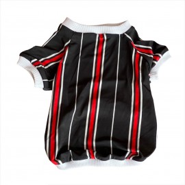 Black Red White Striped Oval Yaka Tişört Köpek Kıyafeti Köpek Elbisesi