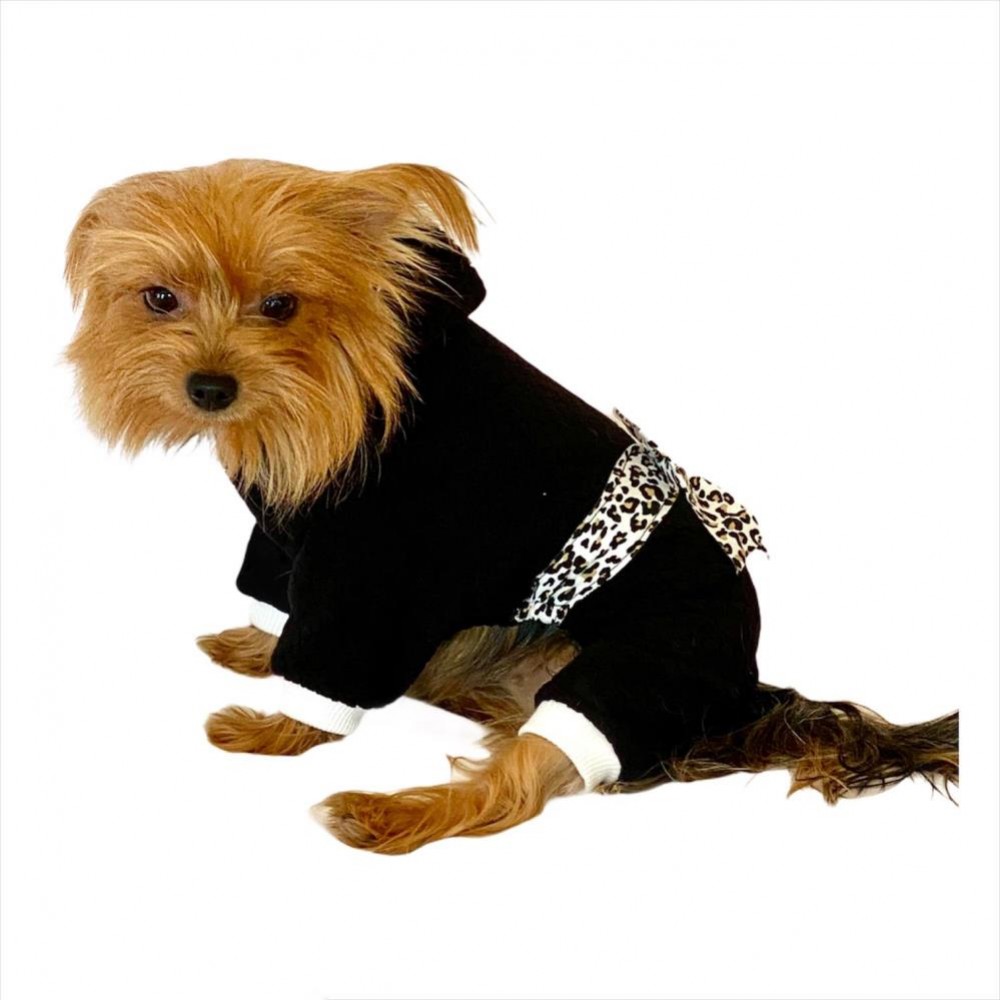 Leopar Siyah Köpek Tulumu Köpek Kıyafeti