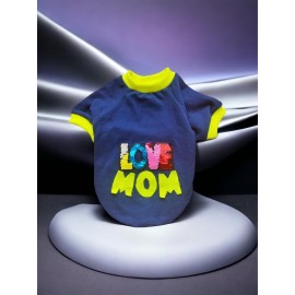 Hediye Paketli, Anneye Hediye, Love Mom Neon, Oval Yaka Tişört Köpek Kıyafeti,Elbisesi, Anneler Günü, Anne