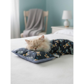  Mavi GoodPaws Uyku Takımı | Pamuklu Penye Kedi Tulumu ve Mini Yastık | Kediler İçin | Tüy Dökülmesini Azaltır