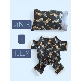  Mavi GoodPaws Uyku Takımı | Pamuklu Penye Kedi Tulumu ve Mini Yastık | Kediler İçin | Tüy Dökülmesini Azaltır