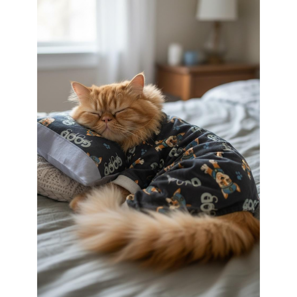  Mavi GoodPaws Uyku Takımı | Pamuklu Penye Kedi Tulumu ve Mini Yastık | Kediler İçin | Tüy Dökülmesini Azaltır