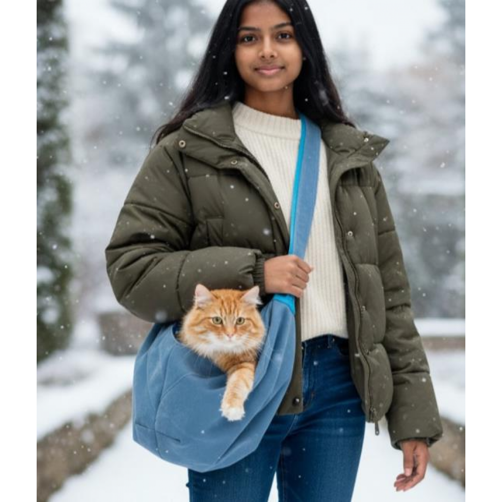 Mavi Pastel Güderi Dokulu  Kedi Taşıma Çantası – Emniyet Kemerli