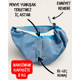 Mavi Pastel Güderi Dokulu  Kedi Taşıma Çantası – Emniyet Kemerli