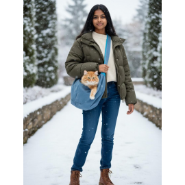 Mavi Pastel Güderi Dokulu  Kedi Taşıma Çantası – Emniyet Kemerli