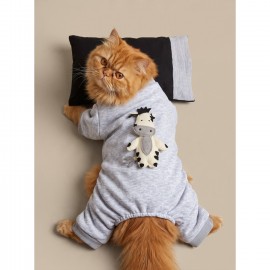 Milky Moo Moo Dreams Kedi Tulumu ve Mini Yastık Takımı | Gri Melanj Kalın Penye Kedi Pijaması | Yumuşak İnek Oyuncak Aksesuarlı