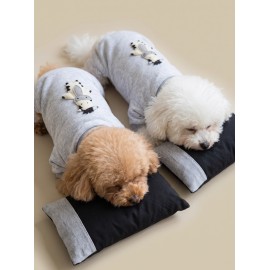 Milky Moo Moo Dreams Köpek Tulumu ve Mini Yastık Takımı | Gri Melanj Kalın Penye Köpek Pijaması | Yumuşak İnek Oyuncak Aksesuarlı