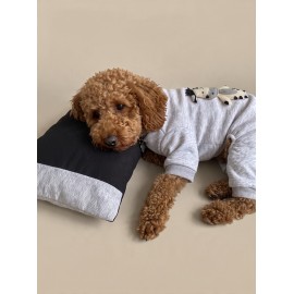 Milky Moo Moo Dreams Köpek Tulumu ve Mini Yastık Takımı | Gri Melanj Kalın Penye Köpek Pijaması | Yumuşak İnek Oyuncak Aksesuarlı