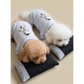 Milky Moo Moo Dreams Köpek Tulumu ve Mini Yastık Takımı | Gri Melanj Kalın Penye Köpek Pijaması | Yumuşak İnek Oyuncak Aksesuarlı